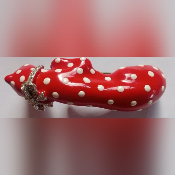Kenneth Lane Enamel Crystal 1980's Red/White Polka Dot Leopard Signed VTG Brooch - Picture 13 of 16